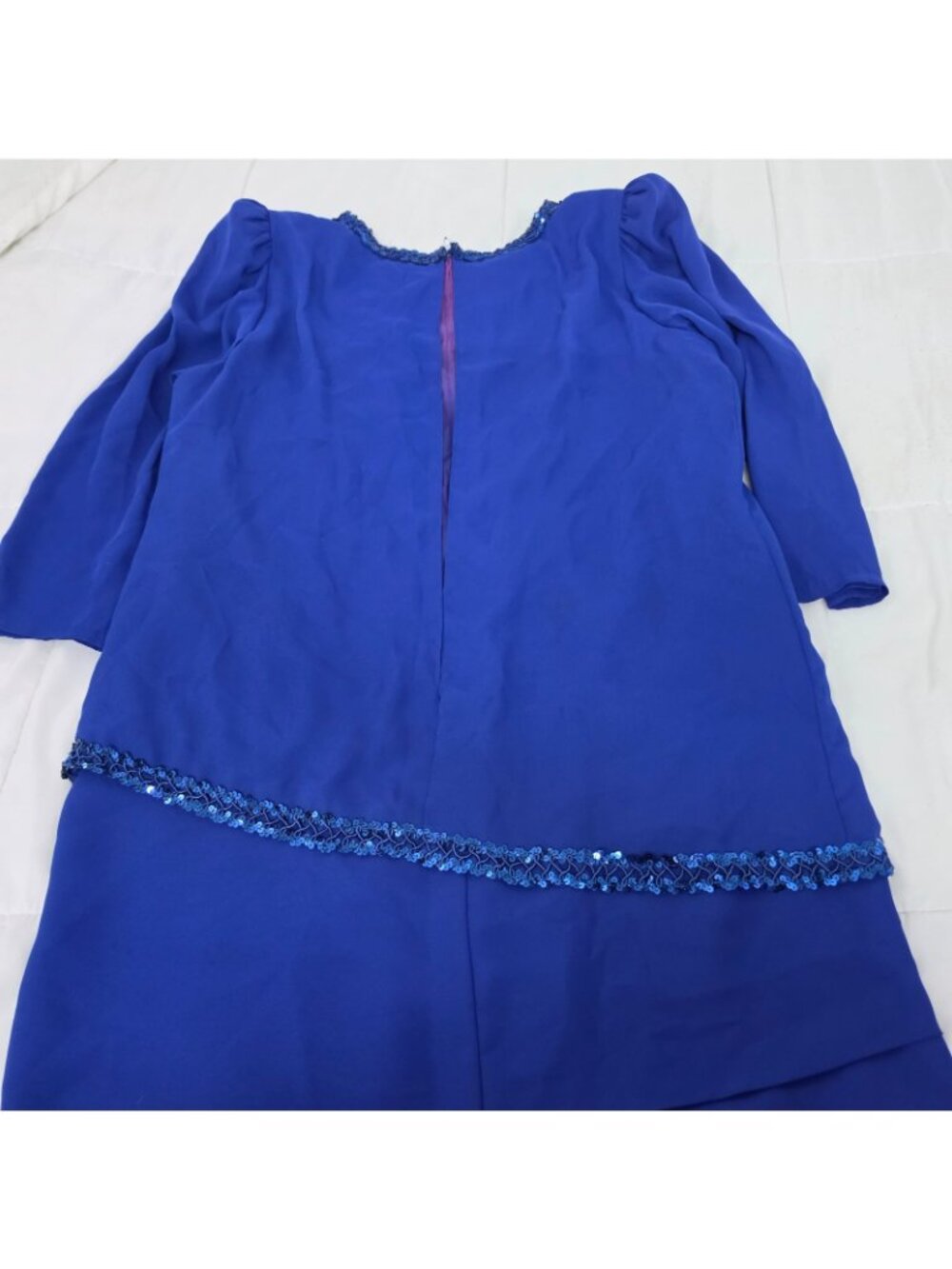 Vintage After Dark Blue Sequin Bow Peplum Dress Womens 11/12 80s 90s Cocktail - Picture 12 of 16